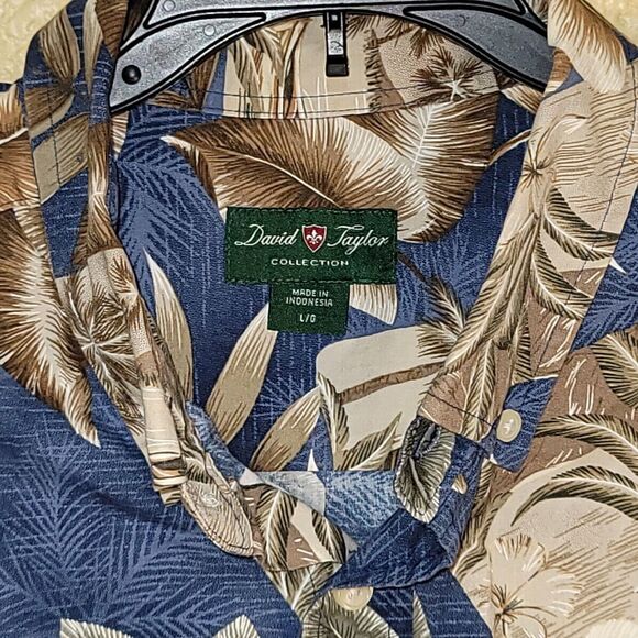 David Taylor Cotton Black Button Down Tropical Floral Hawaiian Shirt Size L - Picture 3 of 10